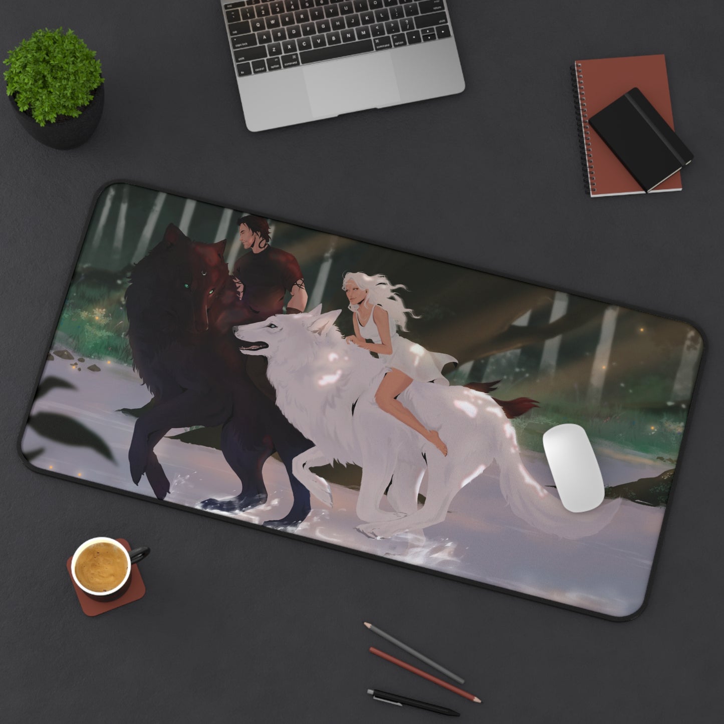 Rhea and Darius Wolf Run Desk Mat
