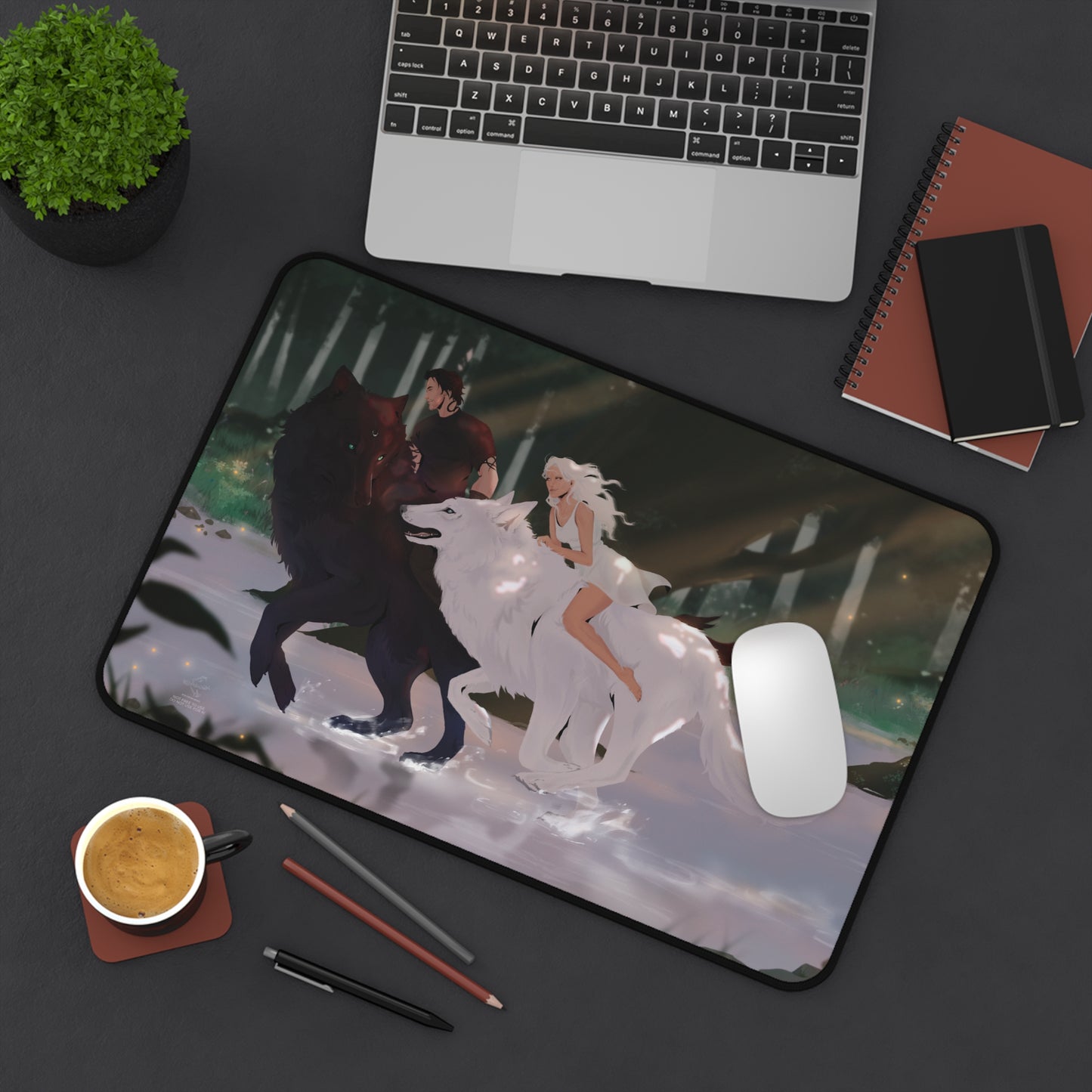 Rhea and Darius Wolf Run Desk Mat