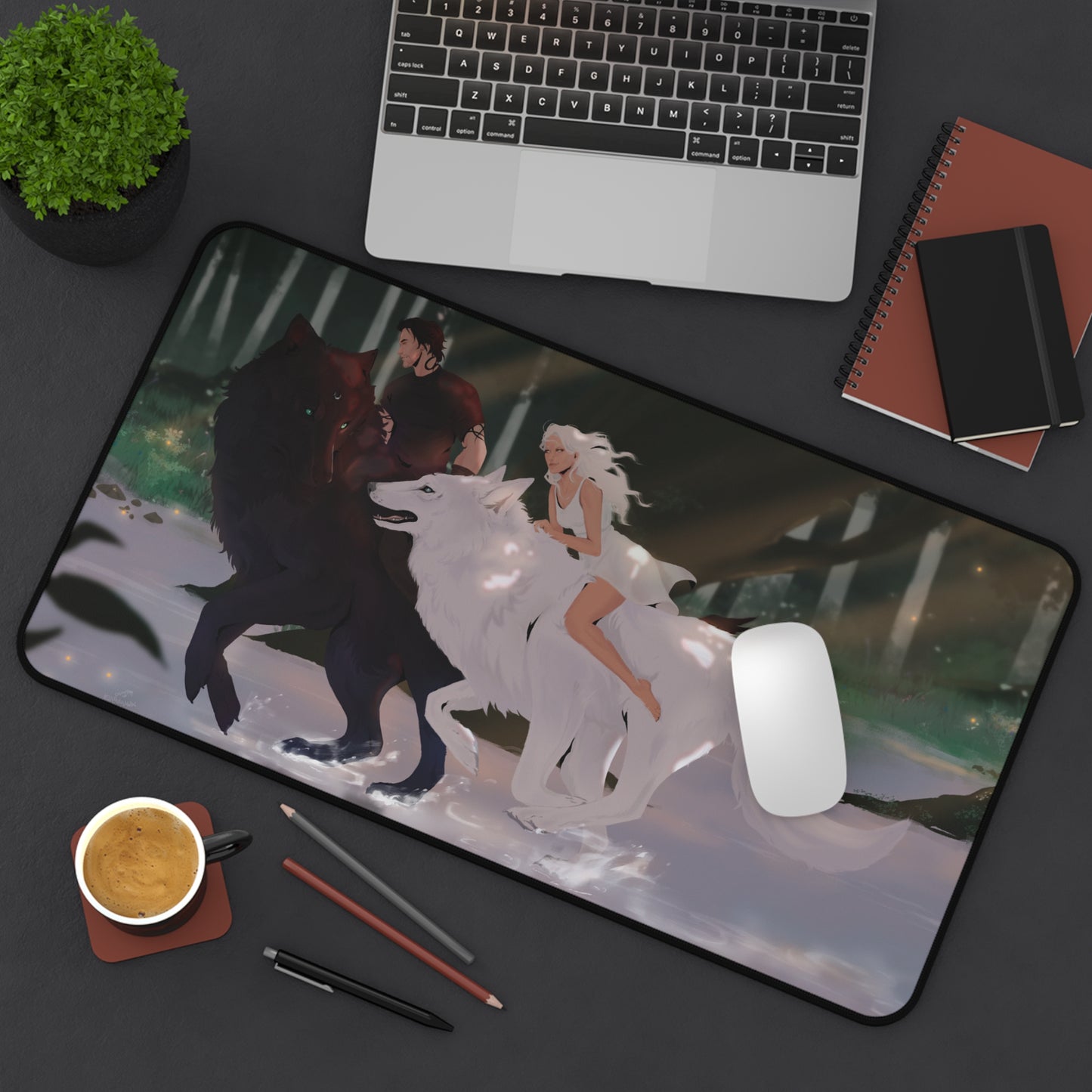 Rhea and Darius Wolf Run Desk Mat
